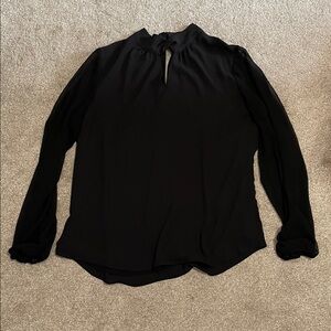 White House Black Market Women's Black Keyhole Long-Sleeve Blouse